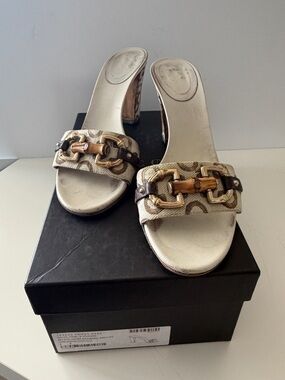 Gucci Senna Horsebit Bamboo Cream and Brown Women’s Slide Heels
